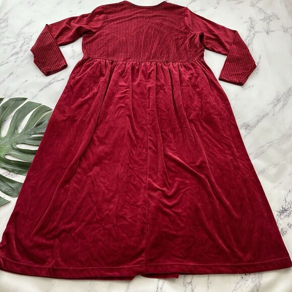 Chelsea Studio Womens Vintage 90s Velvet Maxi Dress Size M Red Ribbed Pockets - Picture 7 of 10